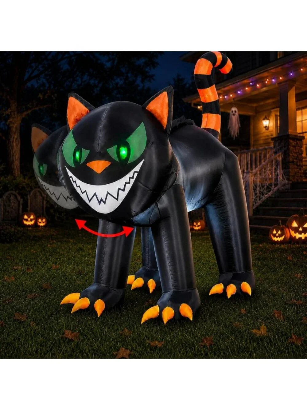 7FT Halloween Inflatable Black Cat Yard Decor with Moving Head & LED Lights